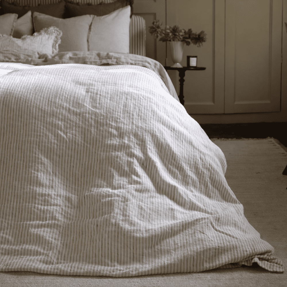 Luxury Natural Beige Stripe Linen Bedding Set