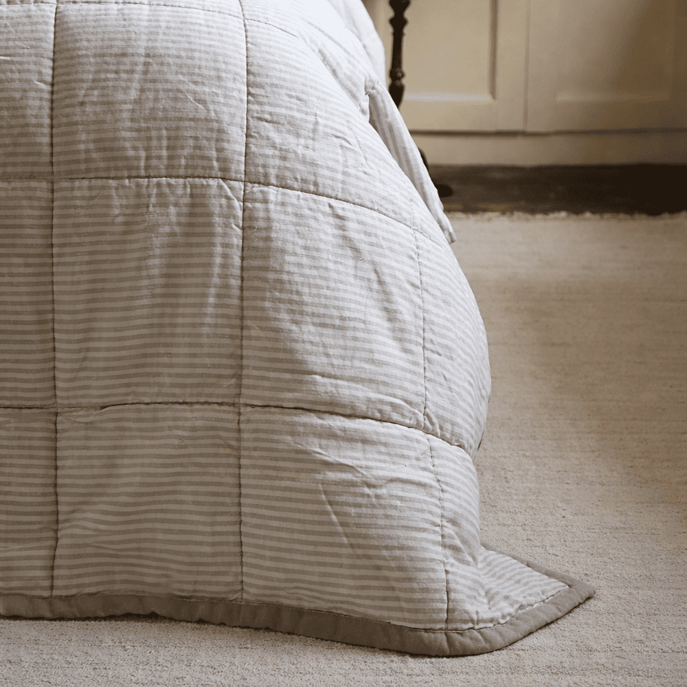 Luxury Natural Beige Linen Quilted Bedspread