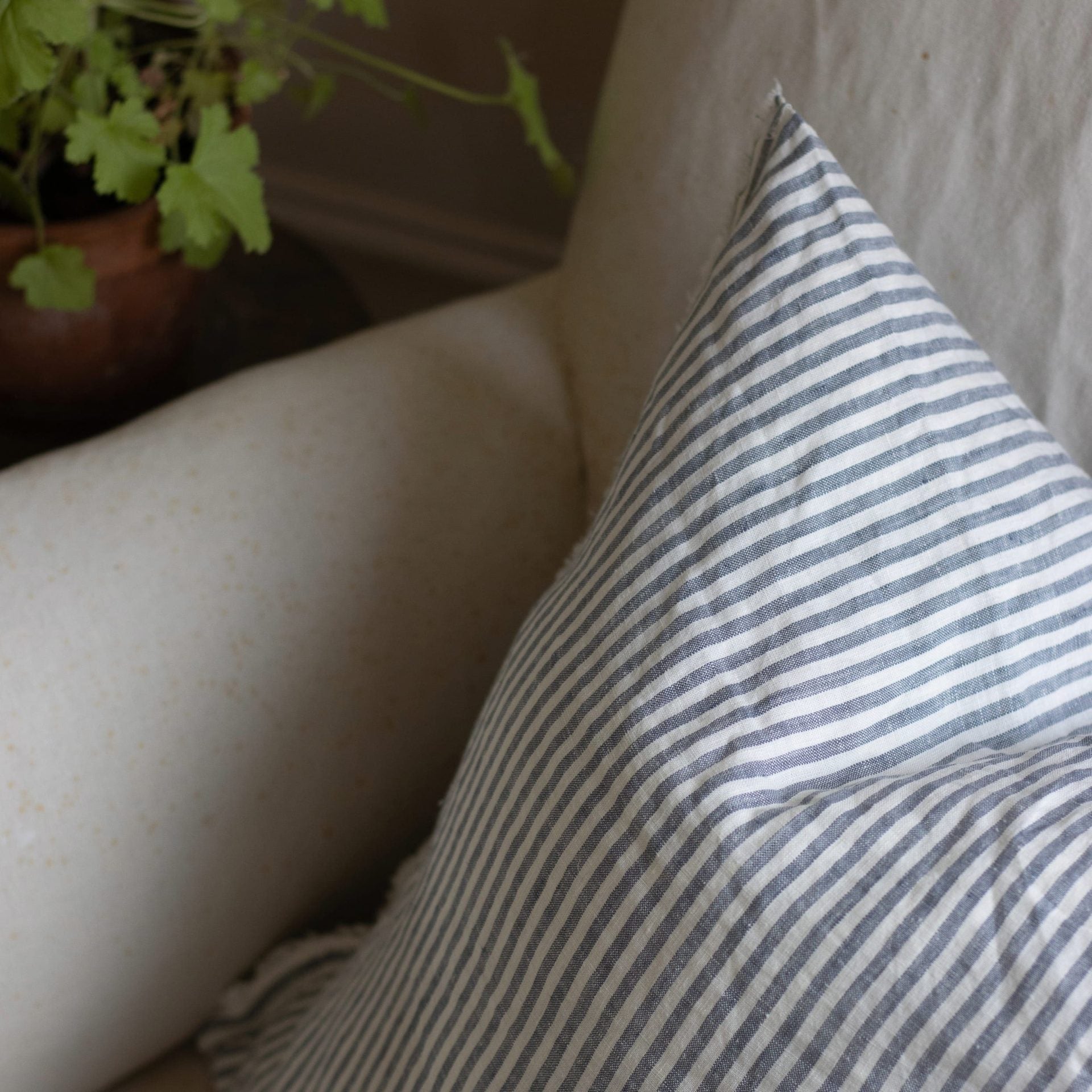 Esmee Navy Stripe Linen Cushion 45x45