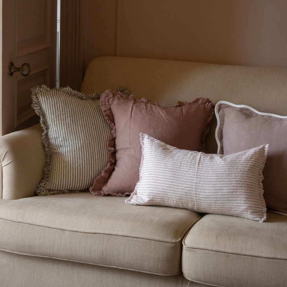 Hallie Olive Green Stripe Ruffle Cushion 45x45