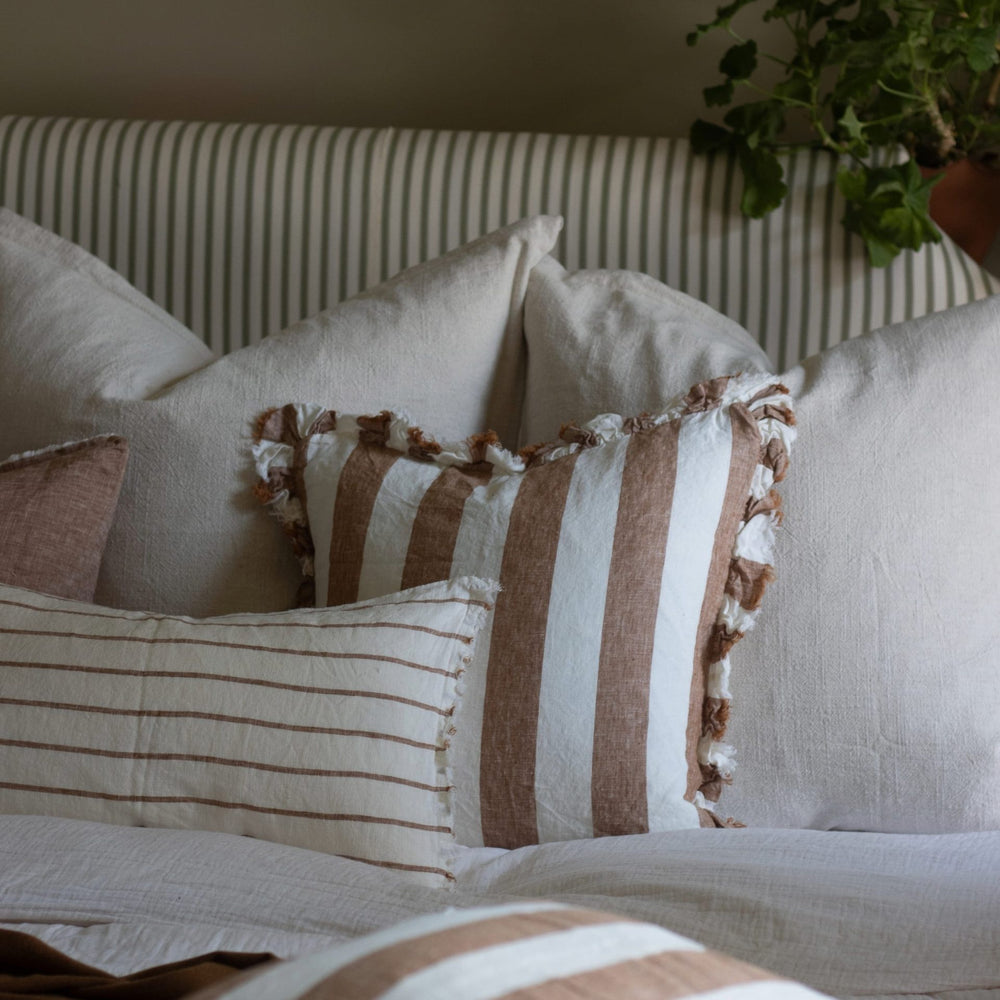 Hallie Rust Wide Stripe Ruffle Cushion 45x45