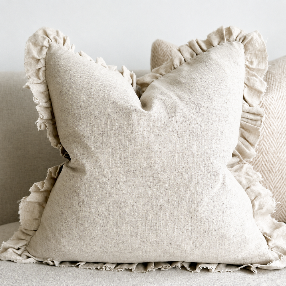 Grace Sand Ruffle Cushion 45x45