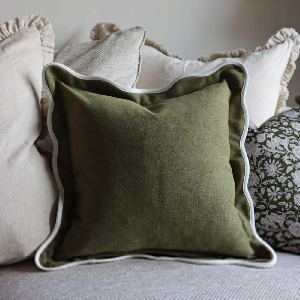chloe olive scalloped edge cushion