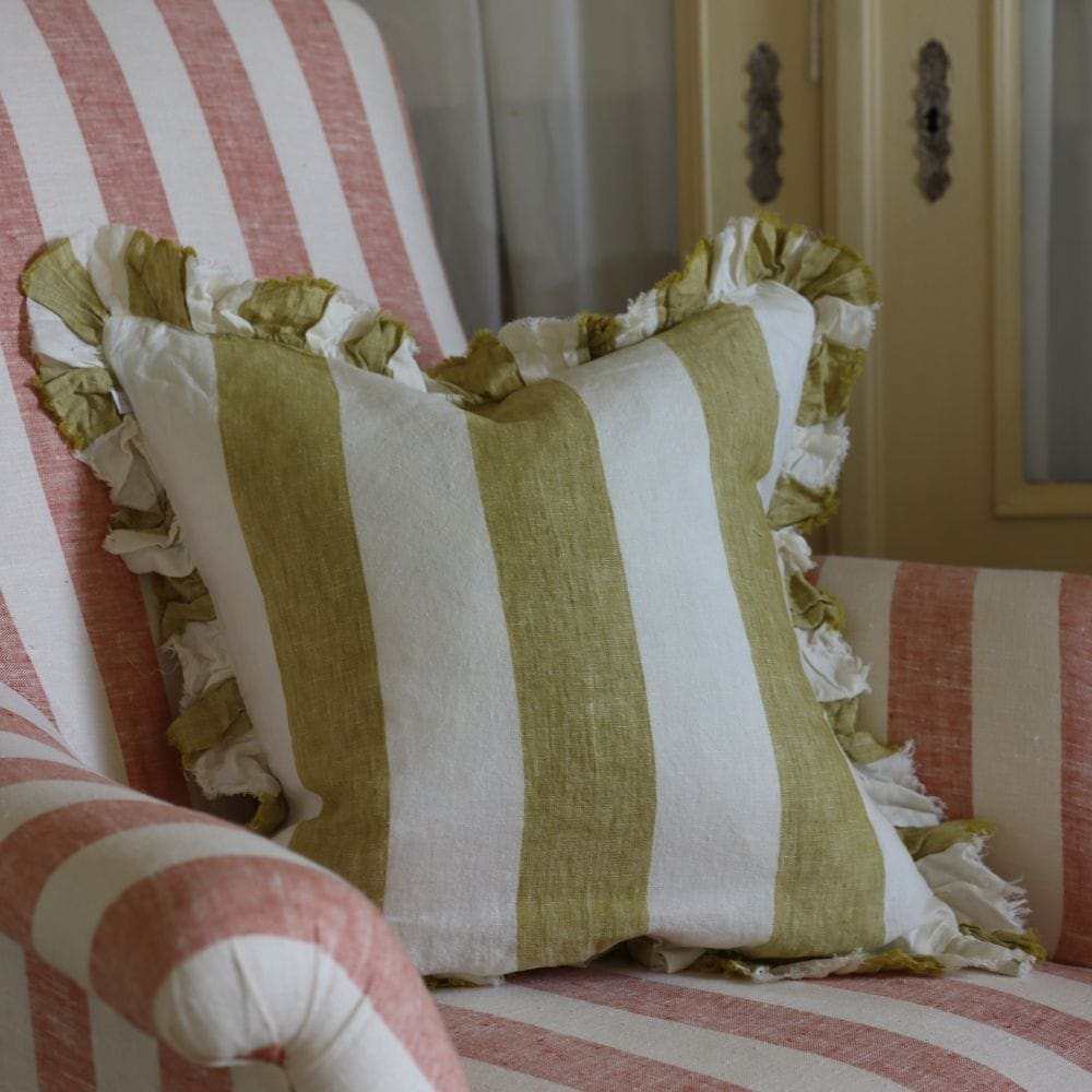 Hallie Light Olive Wide Stripe Cushion 45x45