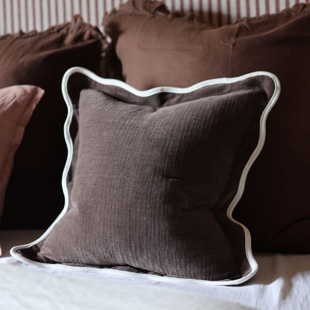 Chloe Dark Brown Scalloped Edge Cushion 45x45