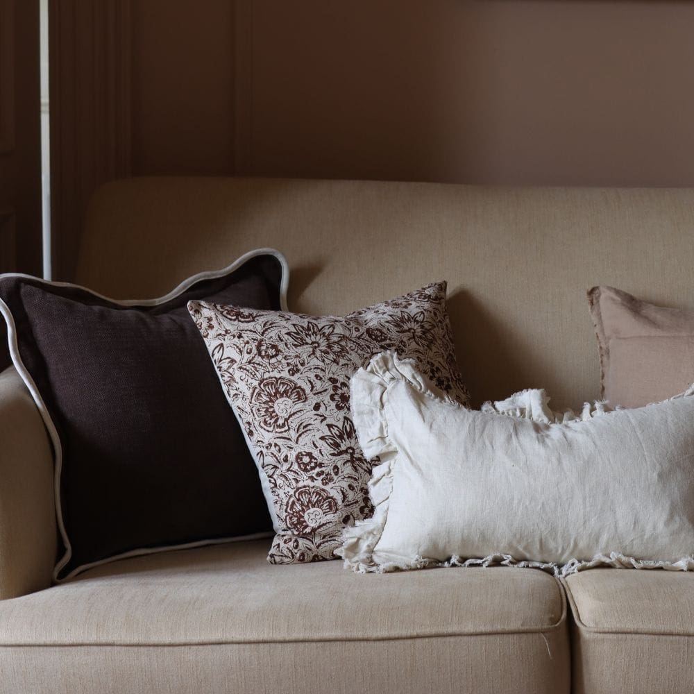 Ivy Dark Brown Print Cushion 45x45