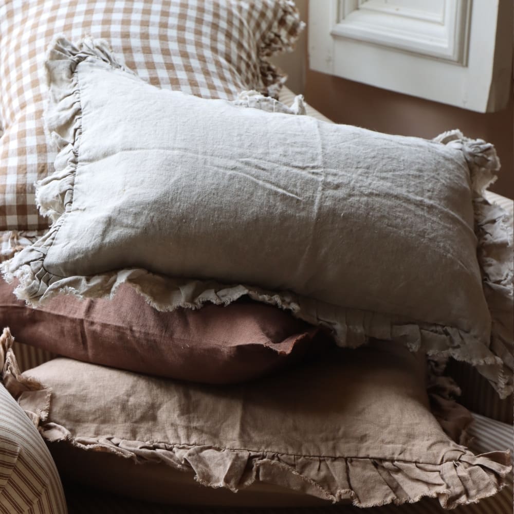 Hallie Natural Beige Ruffle Cushion 50x30