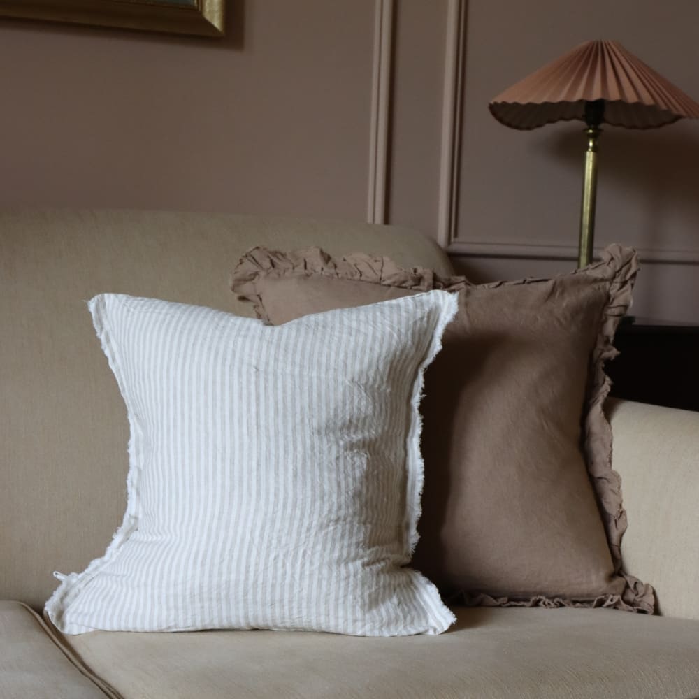 Esmee Natural Beige Stripe Linen Cushion 53x53