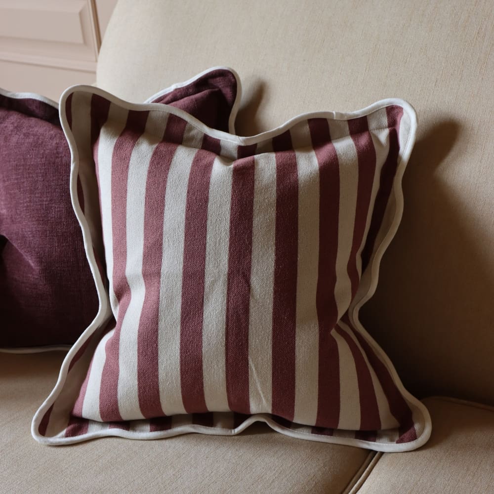 Chloe Plum Stripe Scalloped Edge Cushion 45x45
