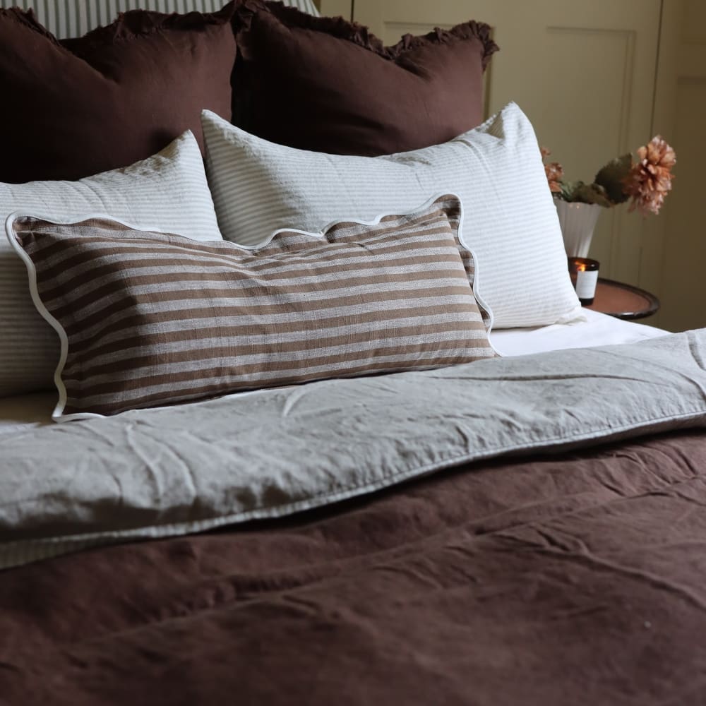 Dark Brown Ruffle Linen Bedspread