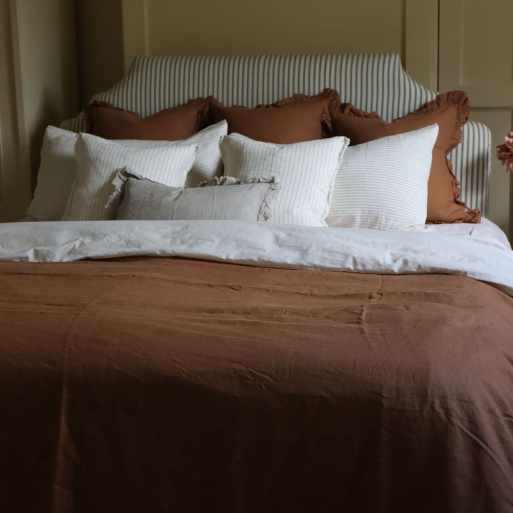 Rust Ruffle Linen Bedspread