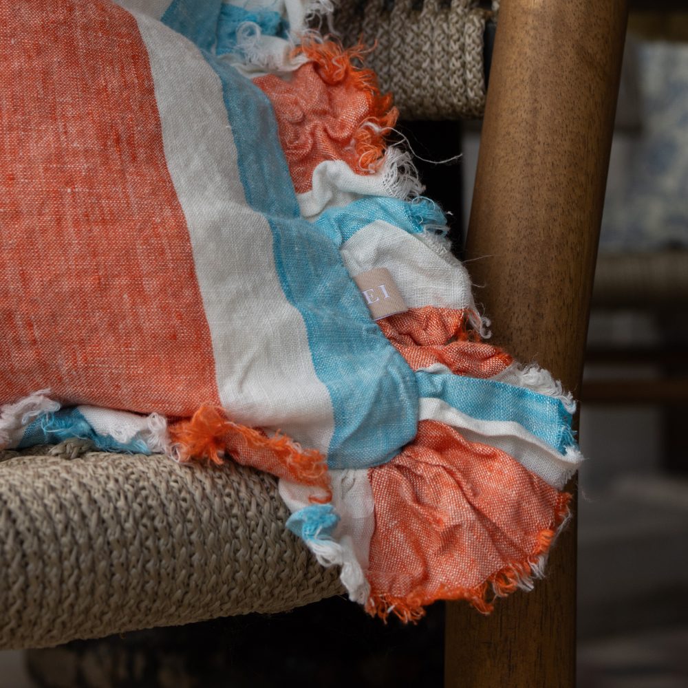 Hallie Coral Stripe Ruffle Cushion 45x45