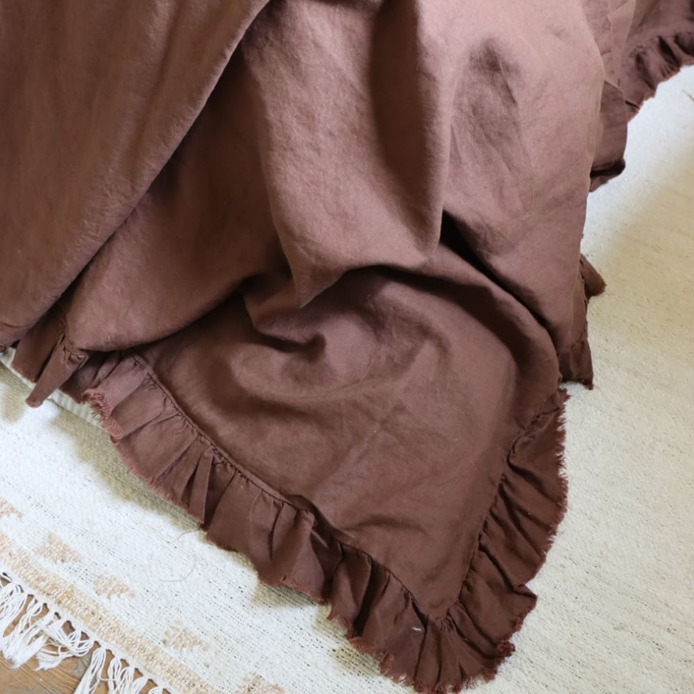 Dark Brown Ruffle Linen Bedspread