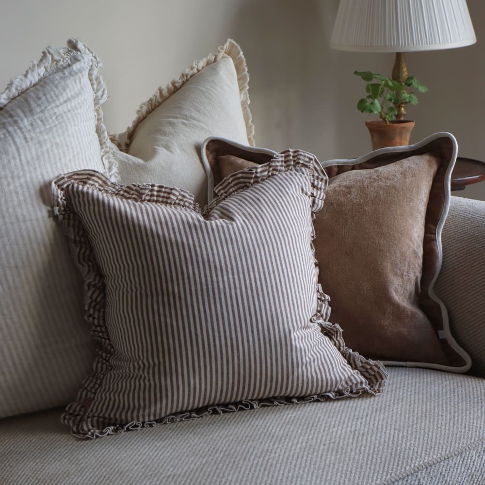 Darcy Dark Brown Stripe Ruffle Cushion 45x45