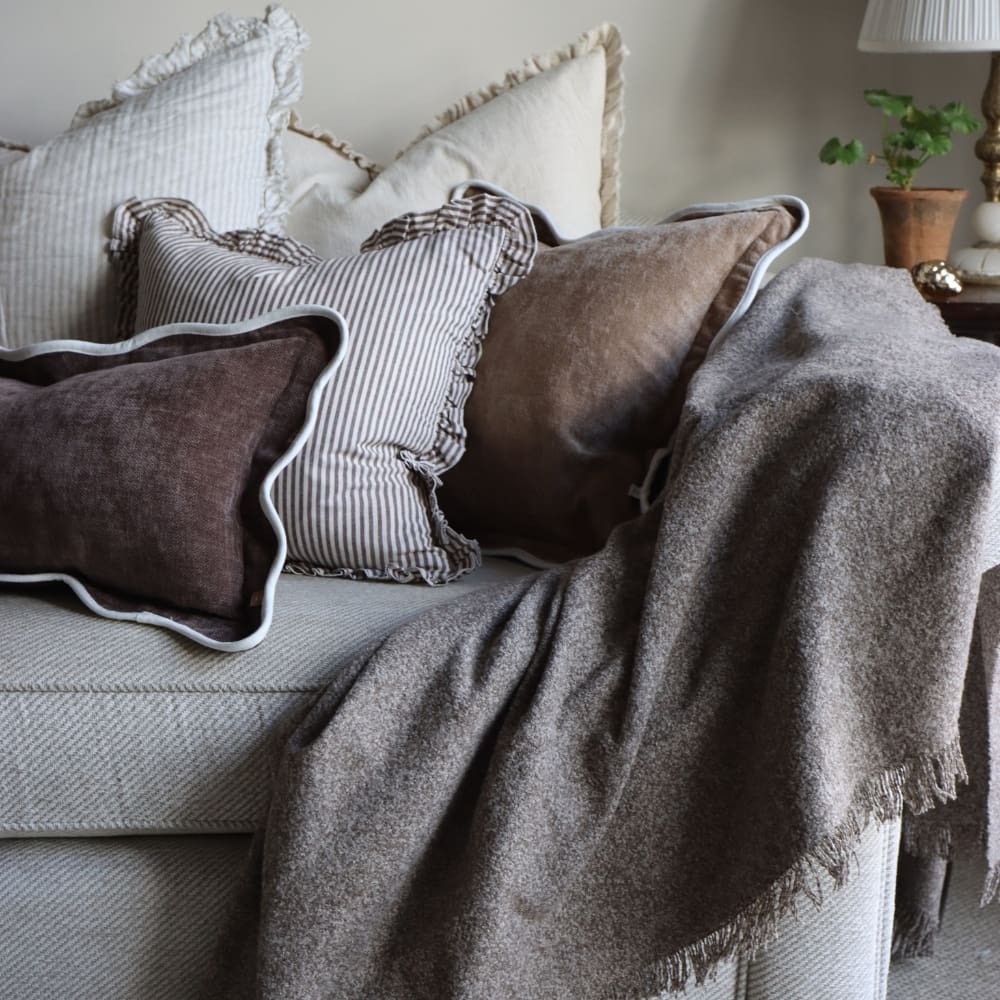 Darcy Dark Brown Stripe Ruffle Cushion 45x45