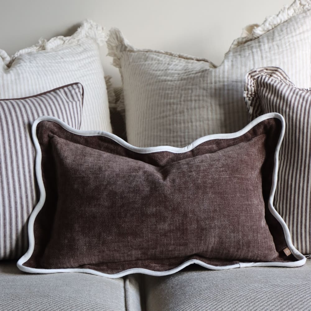 Chloe Dark Brown Scalloped Edge Cushion 50x30