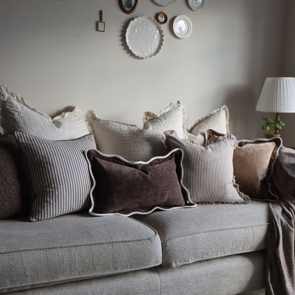 Chloe Dark Brown Scalloped Edge Cushion 50x30
