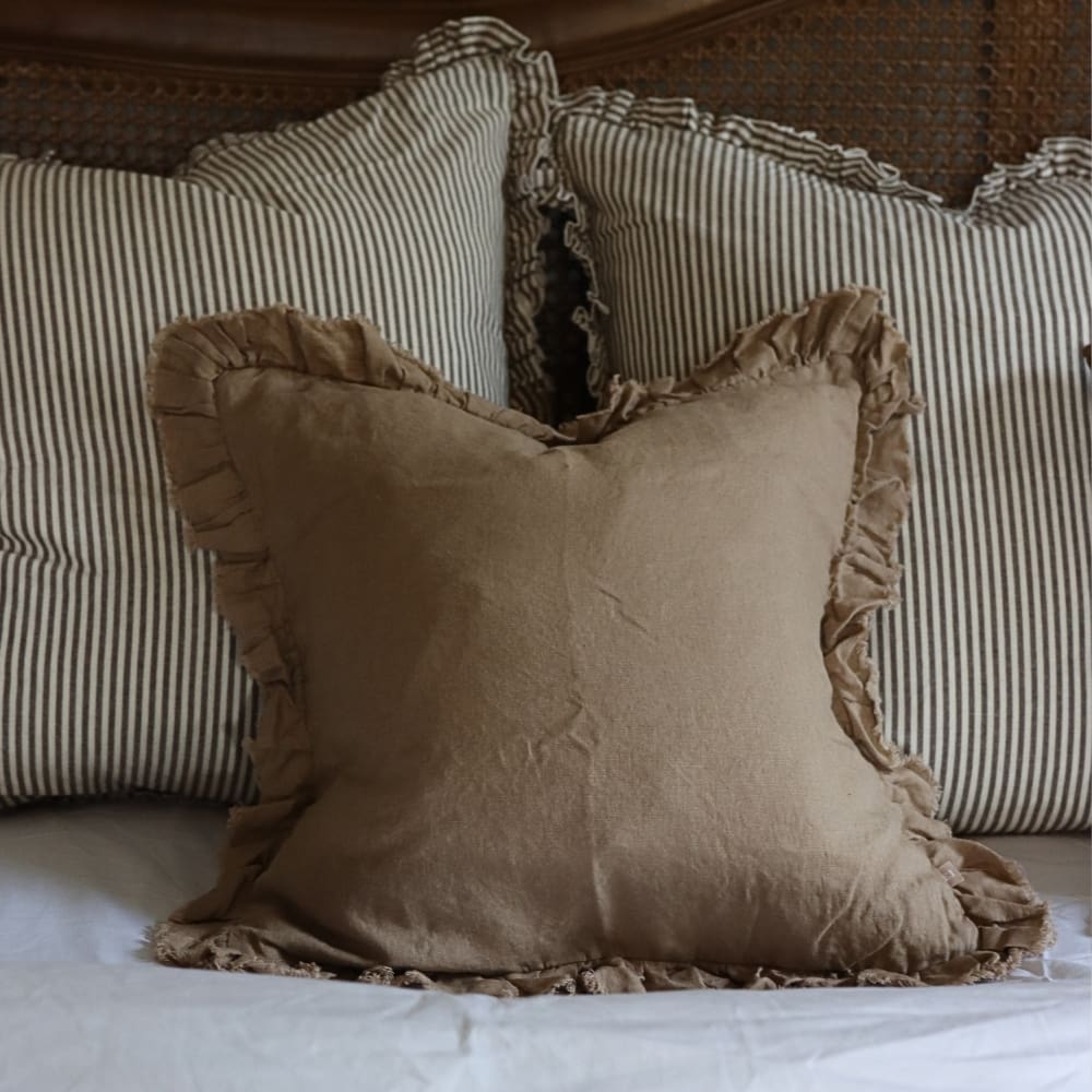Hallie Coffee Brown Ruffle Cushion 45x45