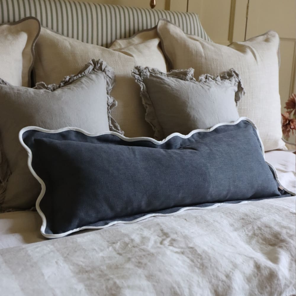 Chloe Navy Scalloped Edge Bolster Cushion