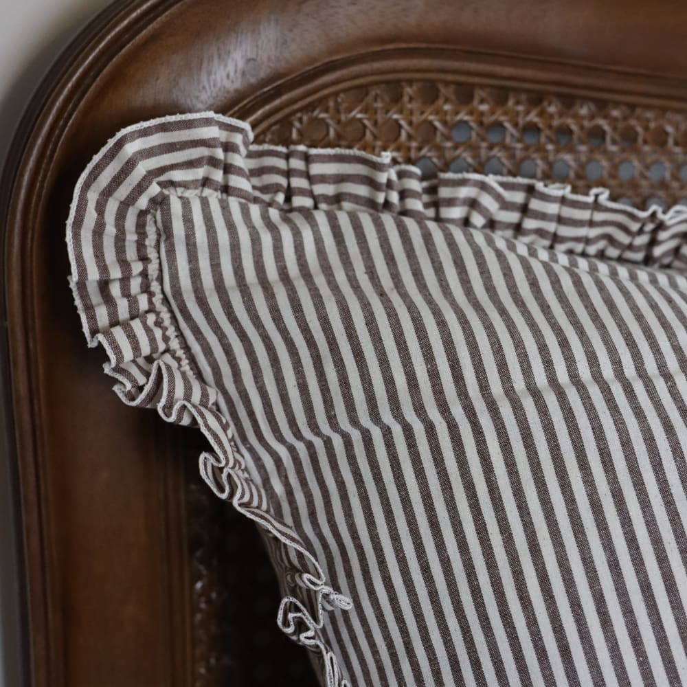 Darcy Dark Brown Stripe Ruffle Cushion 65x65