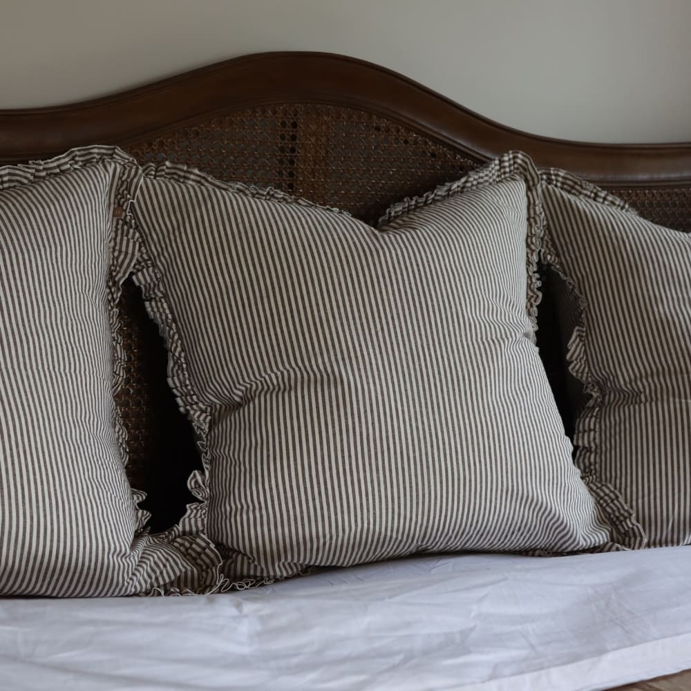 Darcy Dark Brown Stripe Ruffle Cushion 65x65