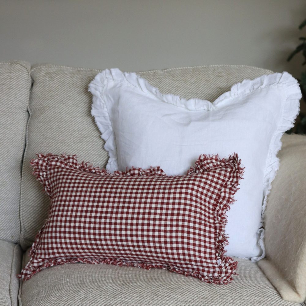 Hallie White Ruffle Linen Cushion 45x45