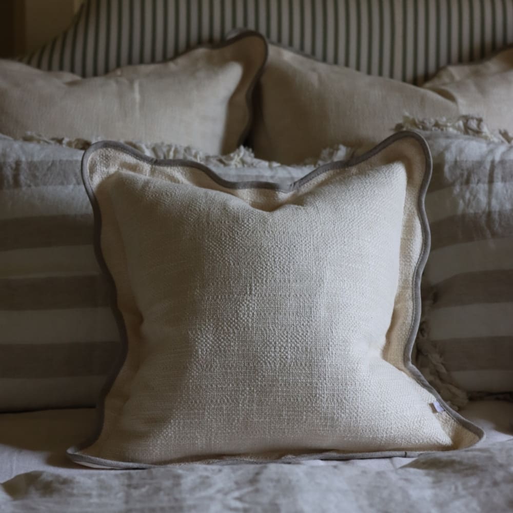Chloe Cream & Greige Scalloped Edge Cushion