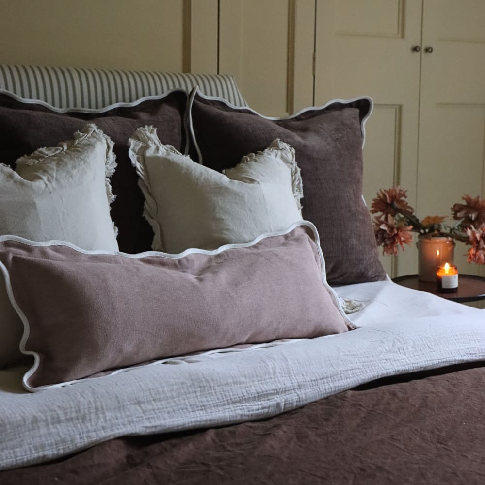 Chloe Dusty Pink Scalloped Edge Bolster Cushion 80x30