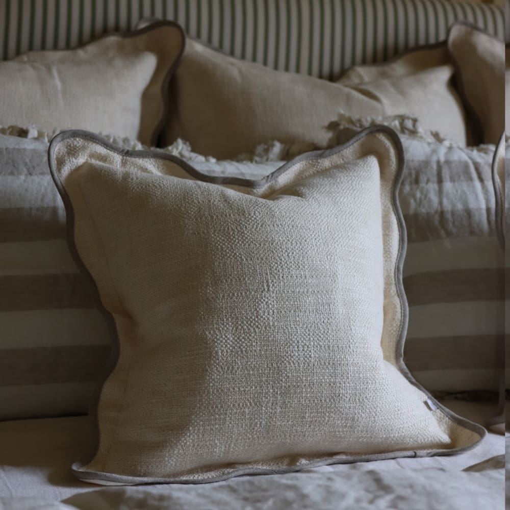 Chloe Cream & Greige Scalloped Edge Cushion 53x53