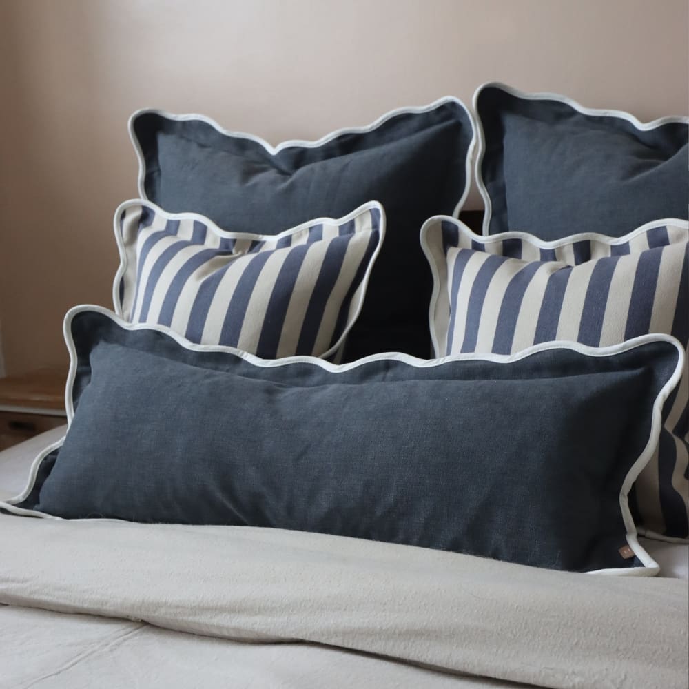Chloe Navy Scalloped Edge Bolster Cushion 80x30