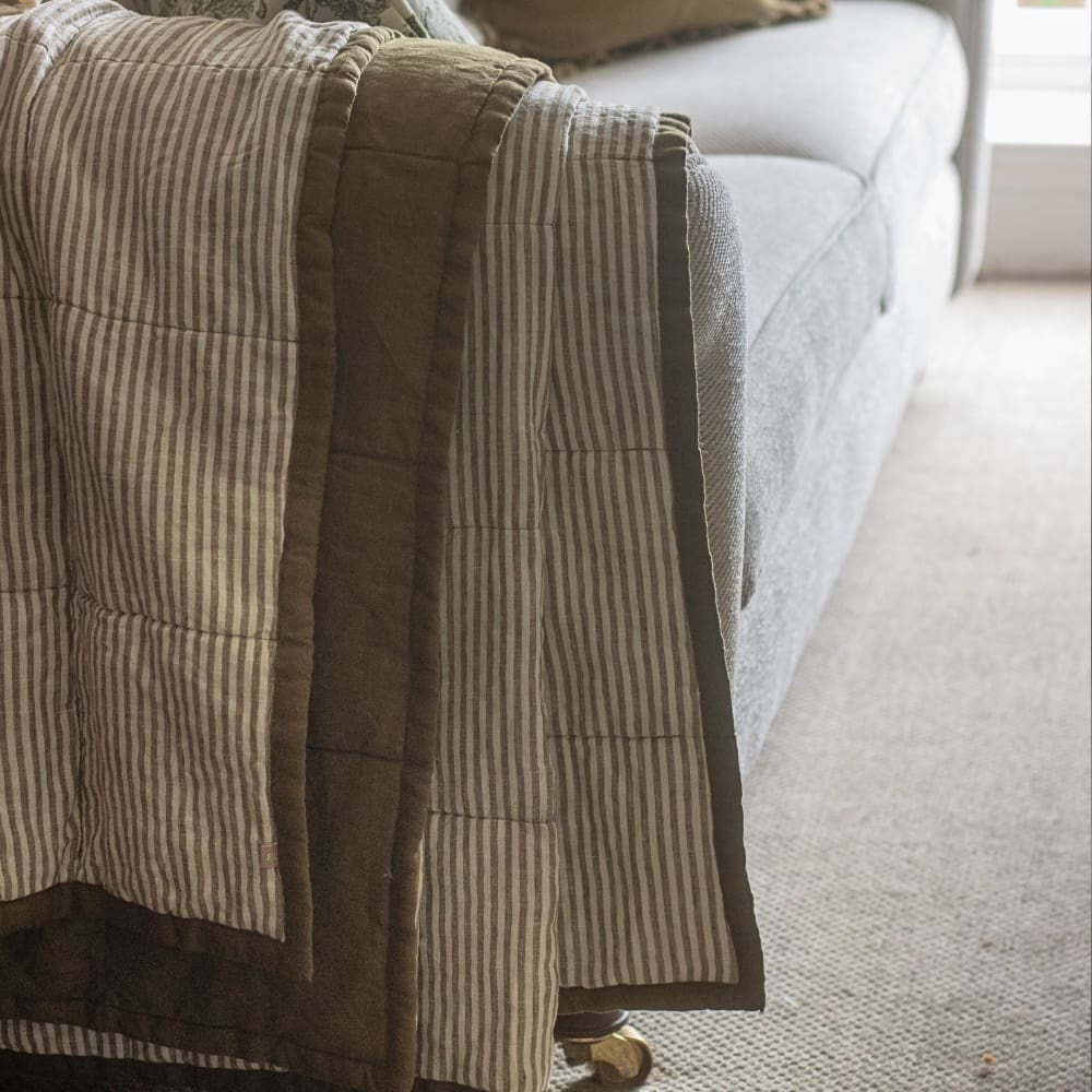 Luxury Olive Linen Quilted Bedspread