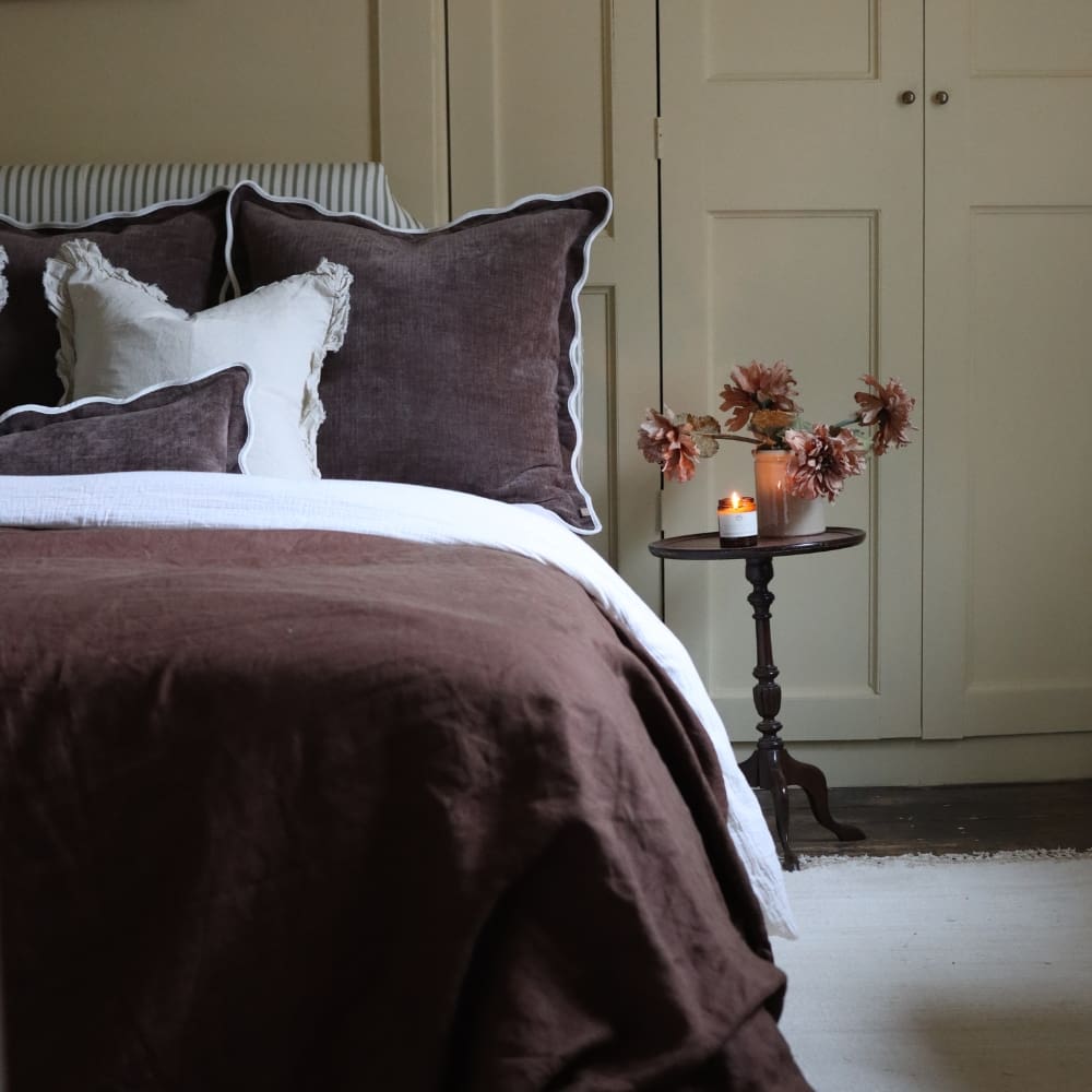 Chloe Dark Brown Scalloped Edge Cushion 65x65