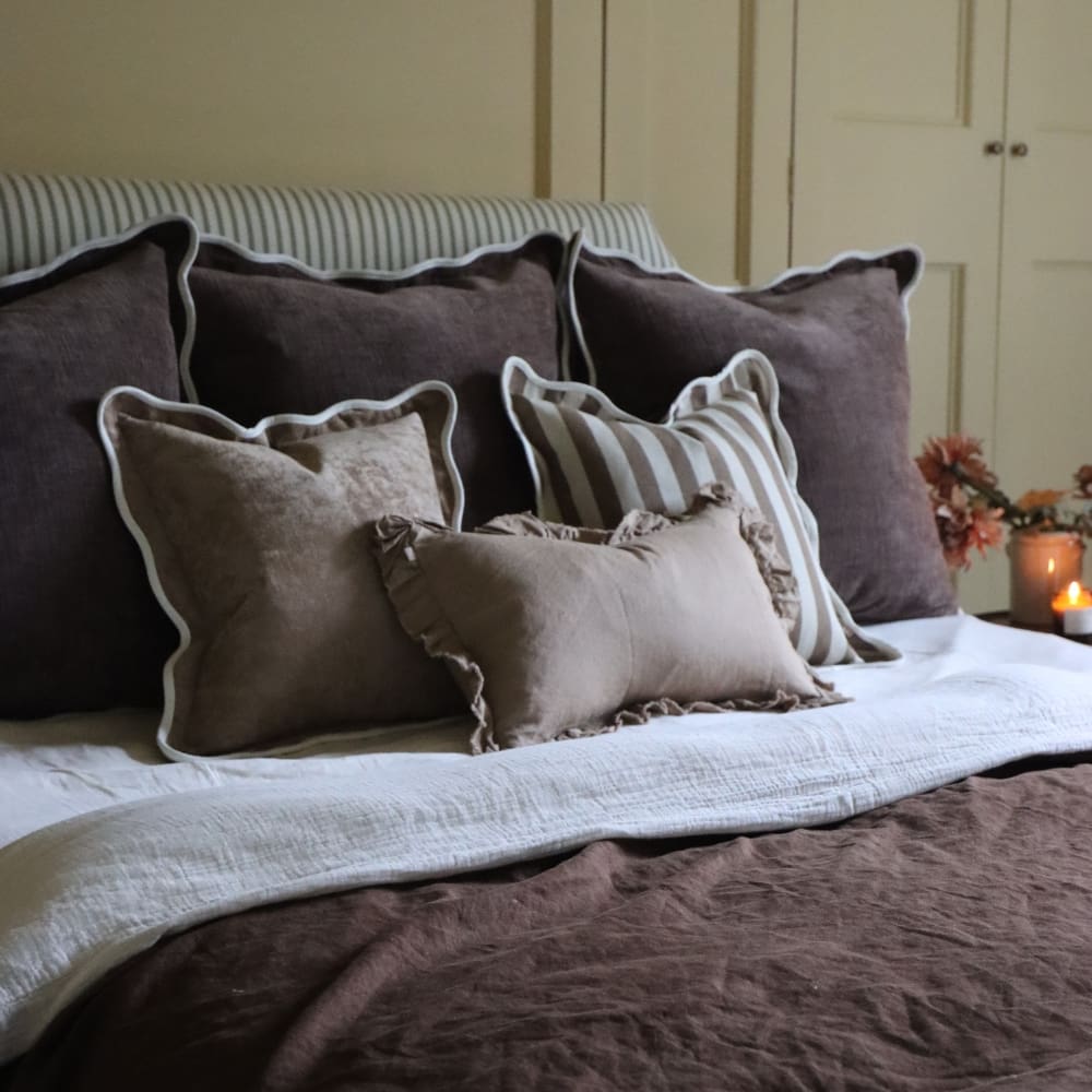 Chloe Dark Brown Scalloped Edge Cushion 65x65