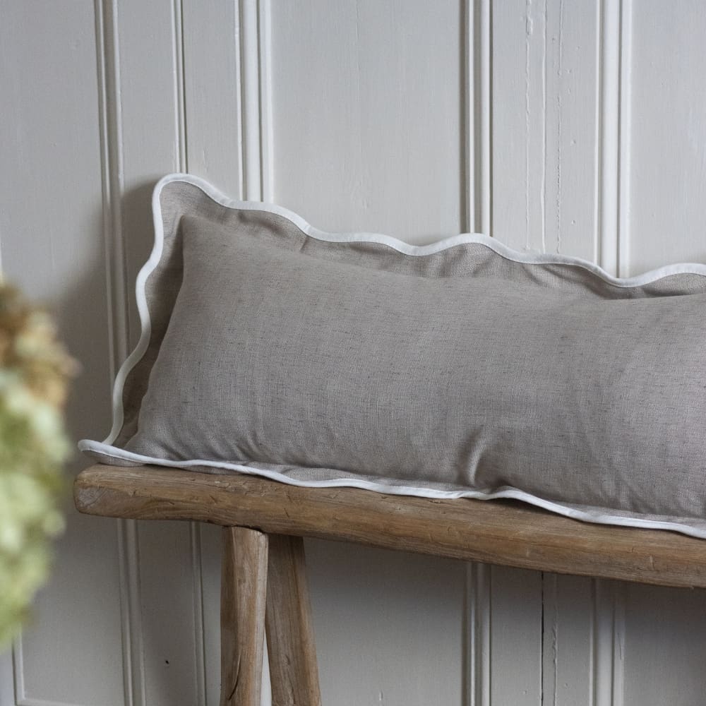 Chloe Greige Scalloped Edge Bolster Cushion 80x30