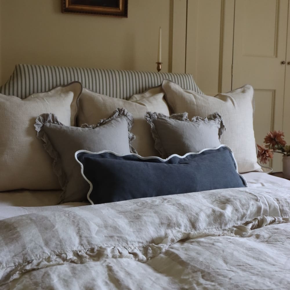 Chloe Navy Scalloped Edge Bolster Cushion 80x30