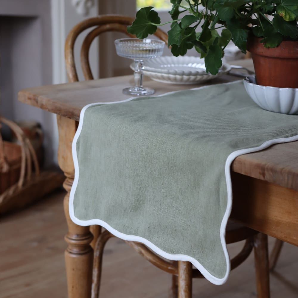 Chloe Sage Scalloped Table Runner