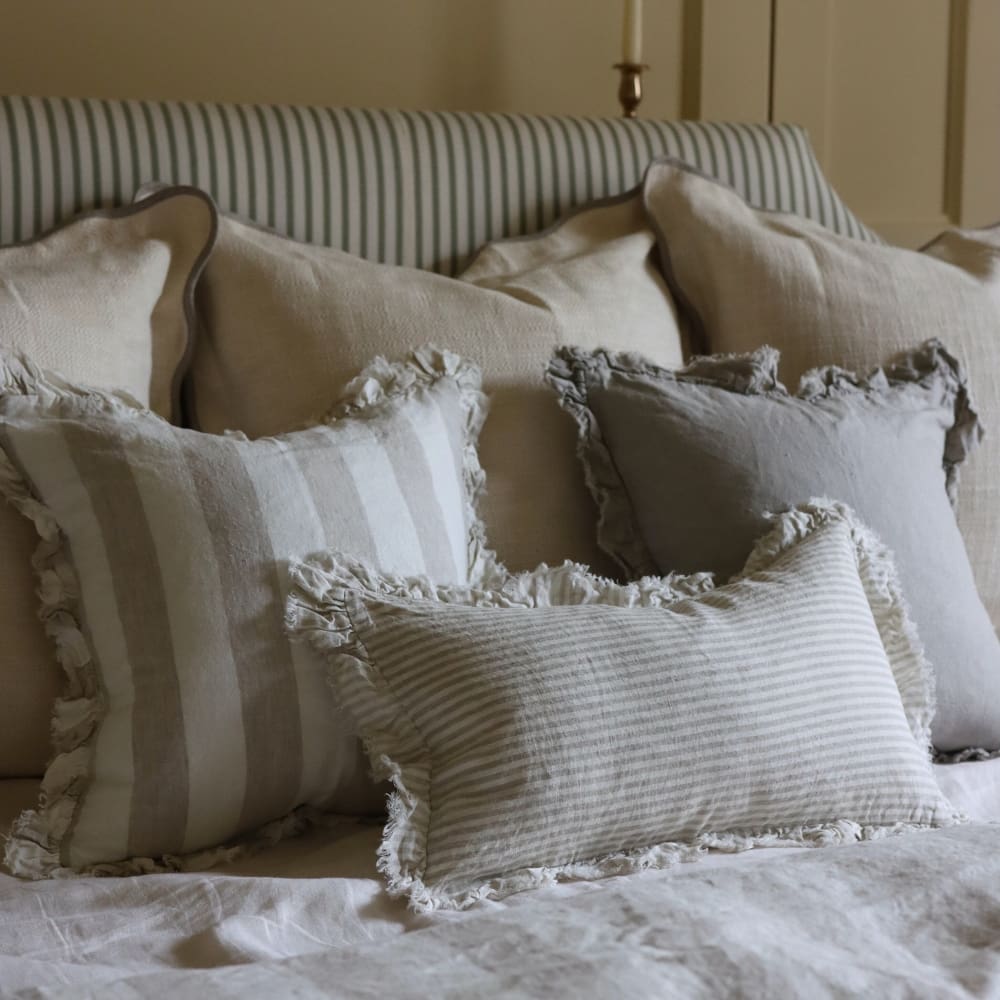 Hallie Natural Beige Stripe Ruffle Cushion 50x30