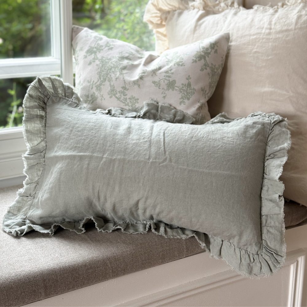Hallie Sage Green Ruffle Cushion 50x30