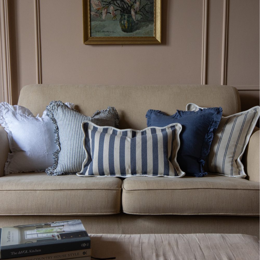 Chloe Navy Stripe Scalloped Edge Cushion 50x30