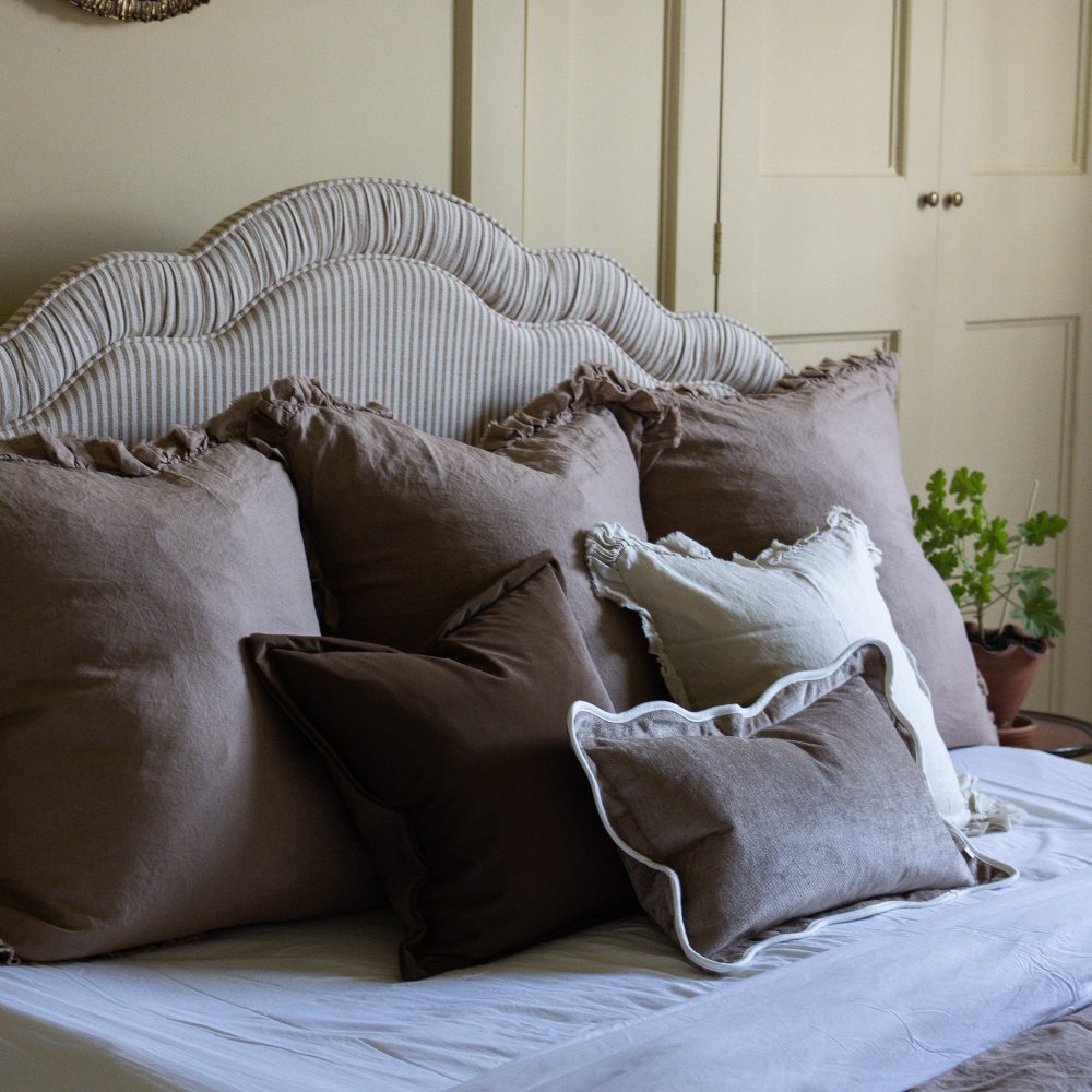 Chloe Coffee Brown Scalloped Edge Cushion 50x30