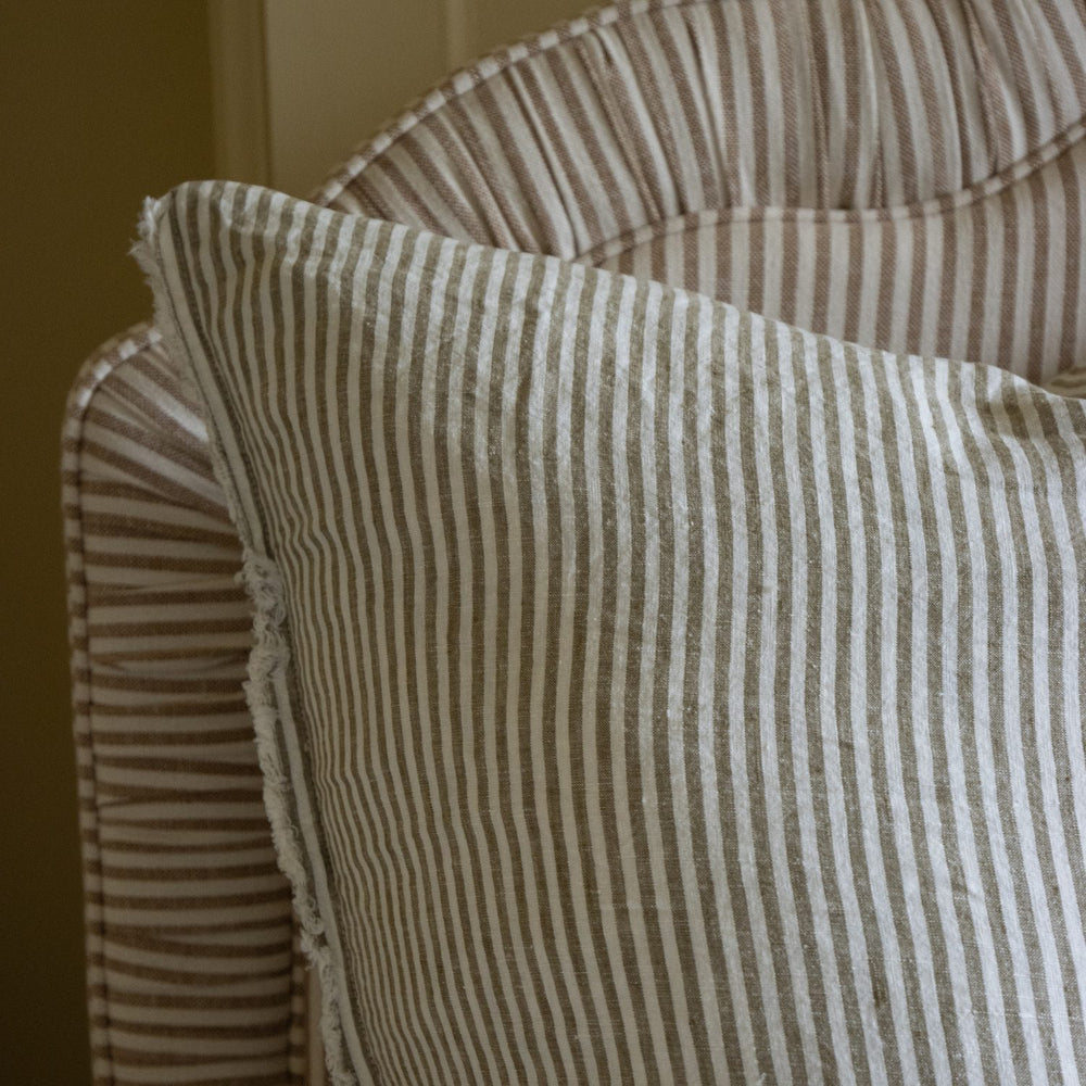 Esmee Olive Green Stripe Linen Cushion 65x65