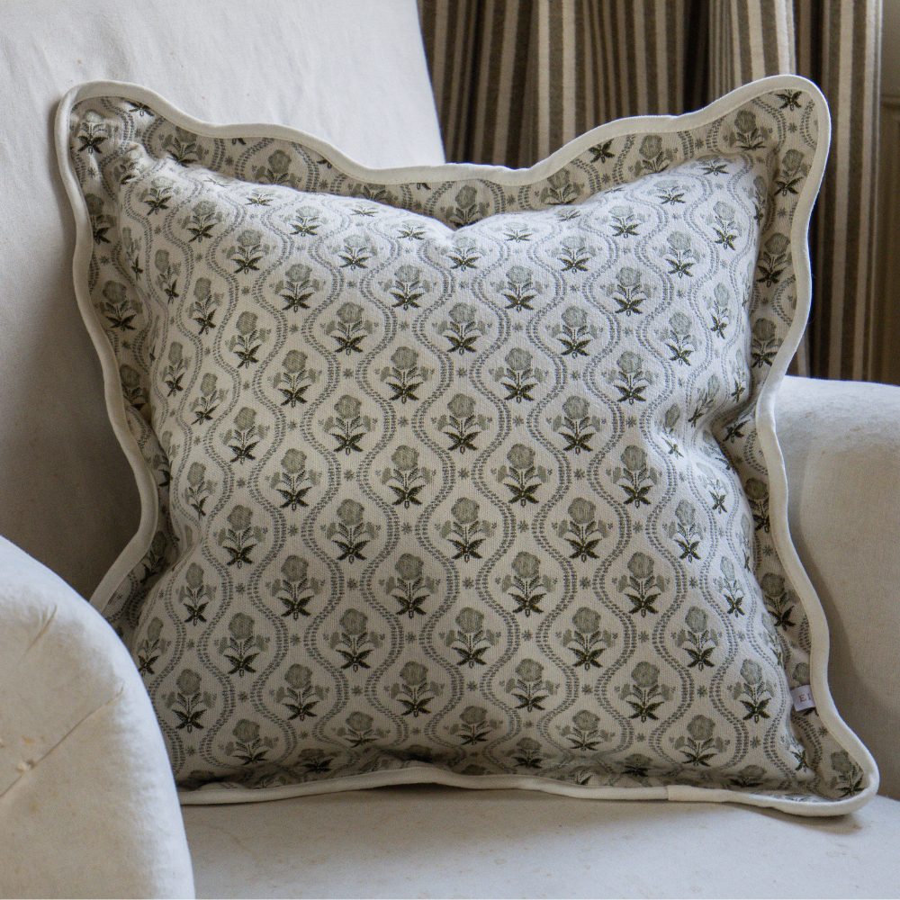 Chloe Sage Print Scalloped Edge Cushion 45x45