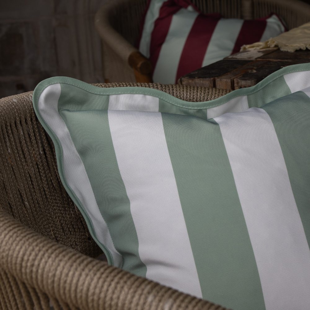 Outdoor Sage Stripe Scalloped Edge Cushion 45x45