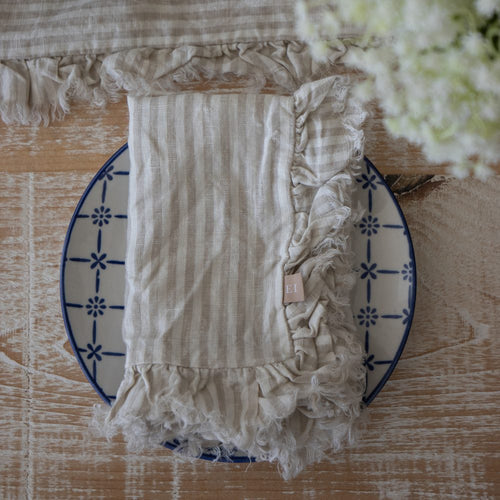 Natural Beige Stripe Ruffle Linen Napkins