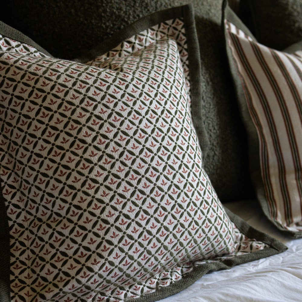 Fleur Olive and Terracotta Print Cushion 45x45