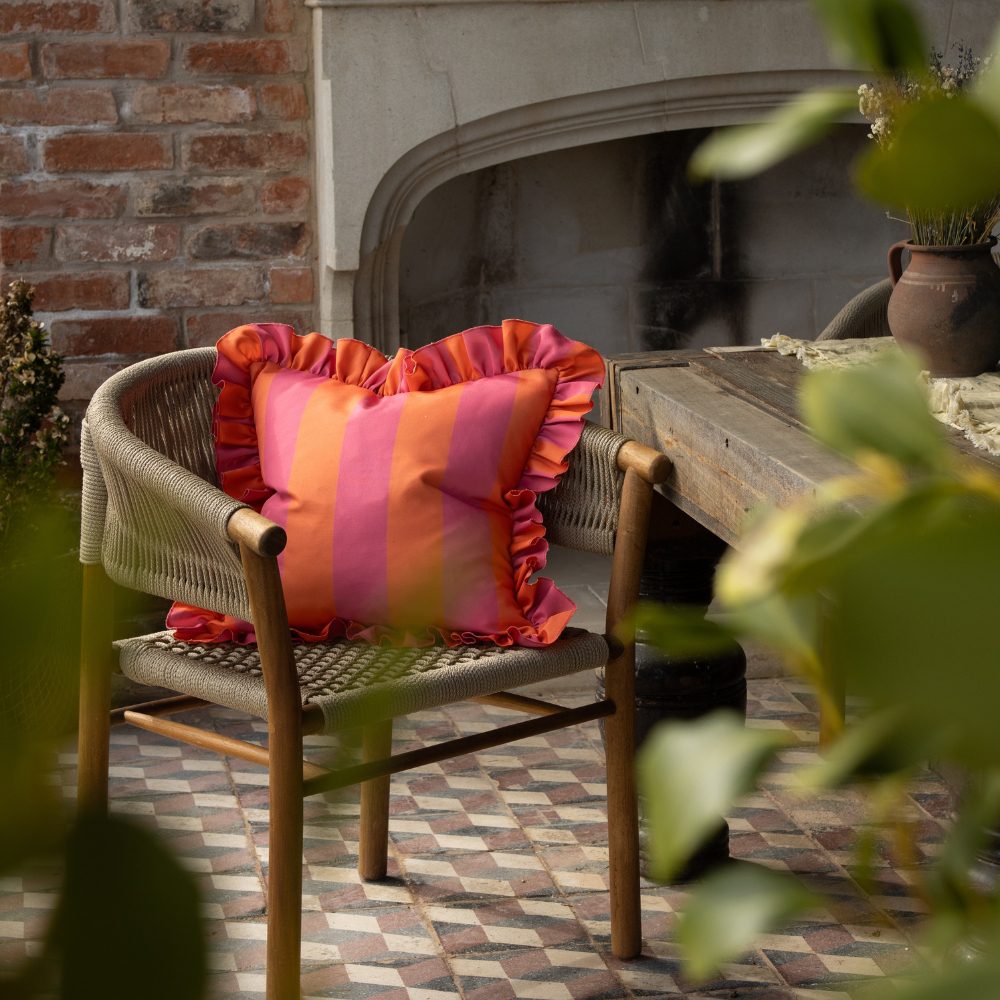 Outdoor Pink & Orange Ruffle Edge Cushion 45x45