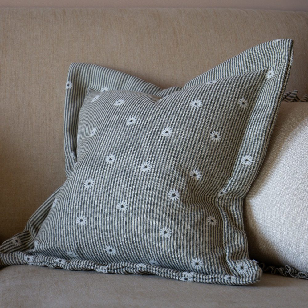 Daisy Sage and Cream Stripe Cushion 45x45