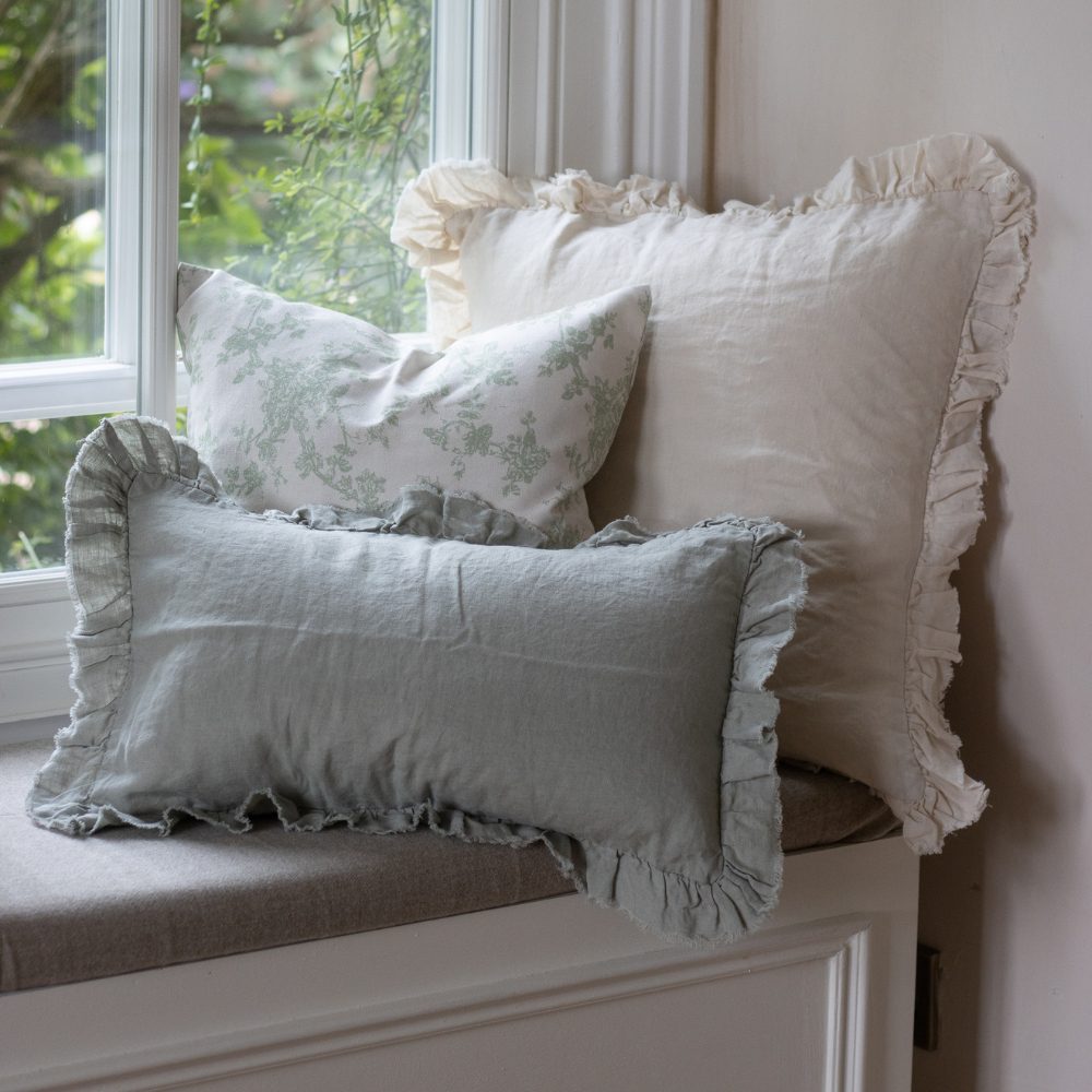 Hallie Sage Green Ruffle Cushion 50x30