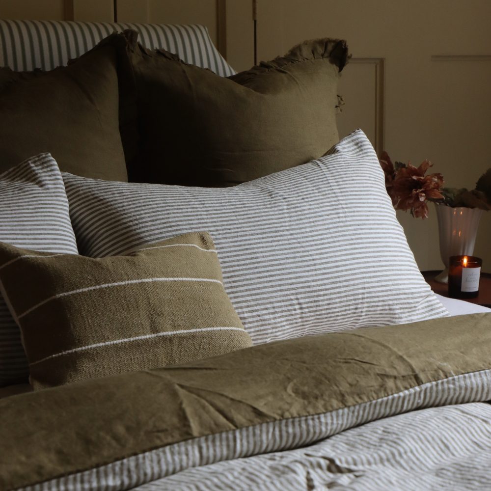 Hallie Olive Green Ruffle Cushion 65x65