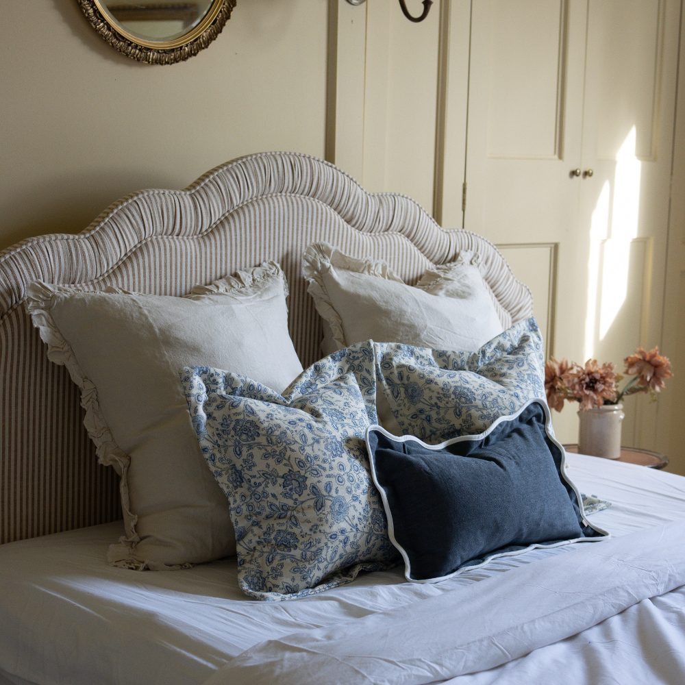 Aria Blue Floral Flanged Edge Cushion 45x45